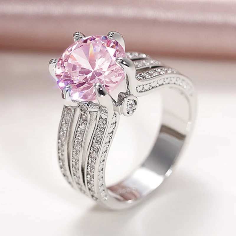 Huitan Luxury Tren Womens Engagement Ring Tri color Metal Pink/White Cubic Zirconia Ring Wholesale Hot Jewelry W241205