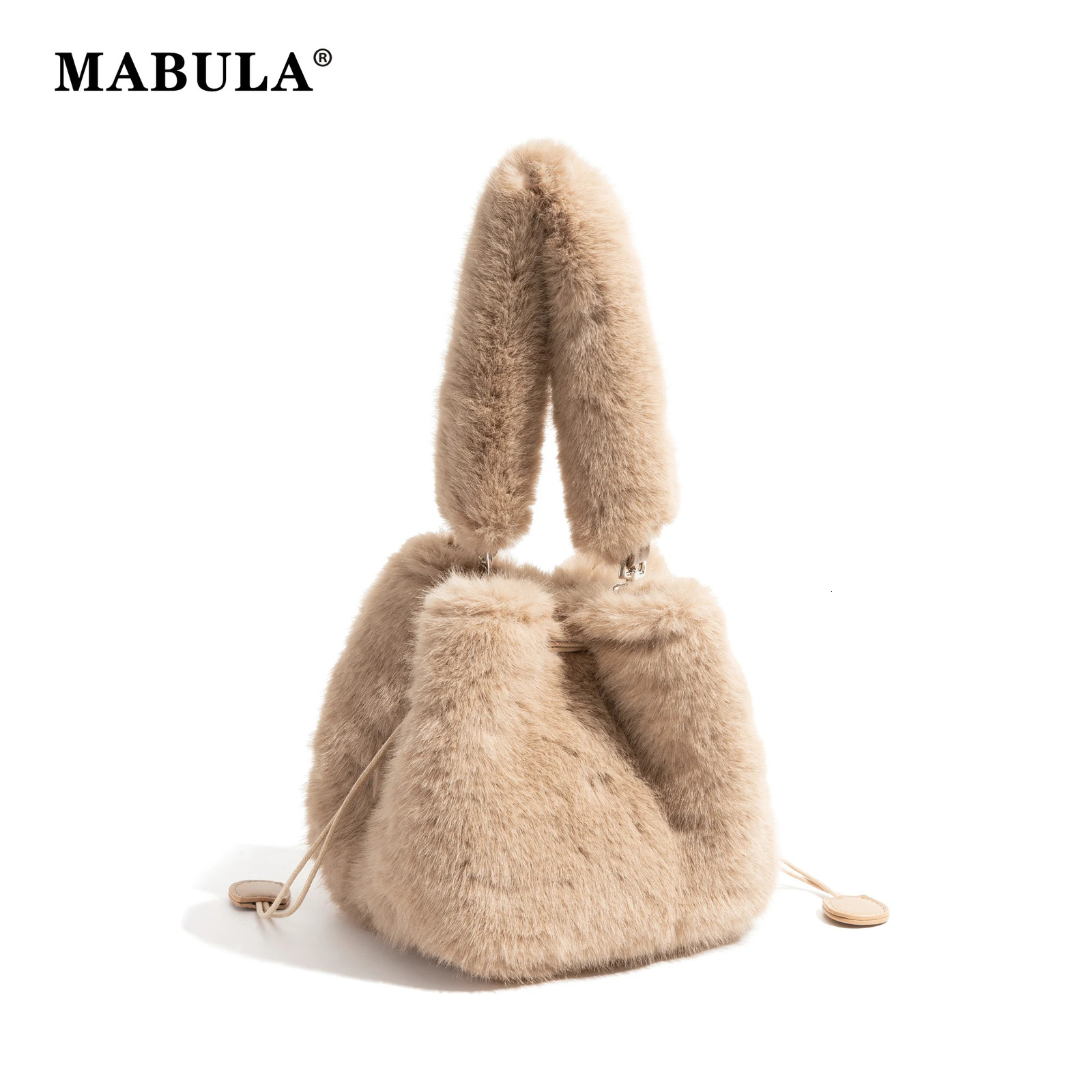 Womens fashionable plush faux fur small bucket homeless handbag 241205