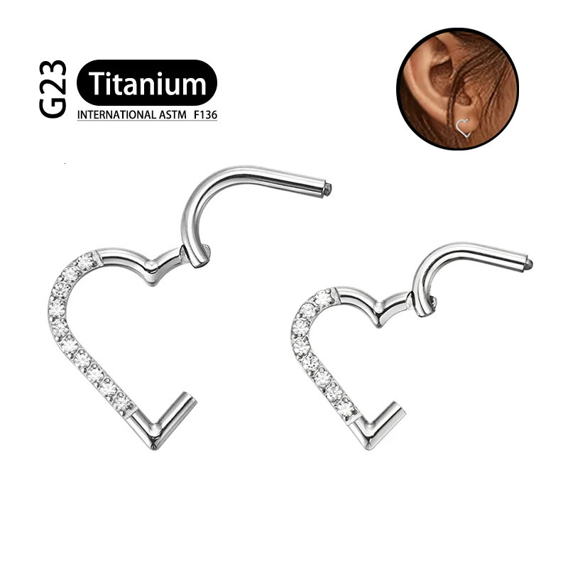 10Pcs G23 Heart Earrings Zircon Womens Fashion Heart shaped Round Earrings Fashion Gifts Perforated Jewelry 241205