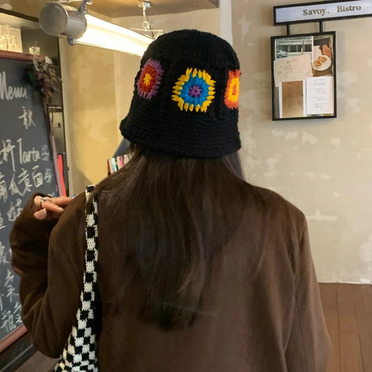 56-58cm knitted flower bucket hat for womens winter fisherman hat womens knitted yarn bucket hat fashionable Chapeau 241205