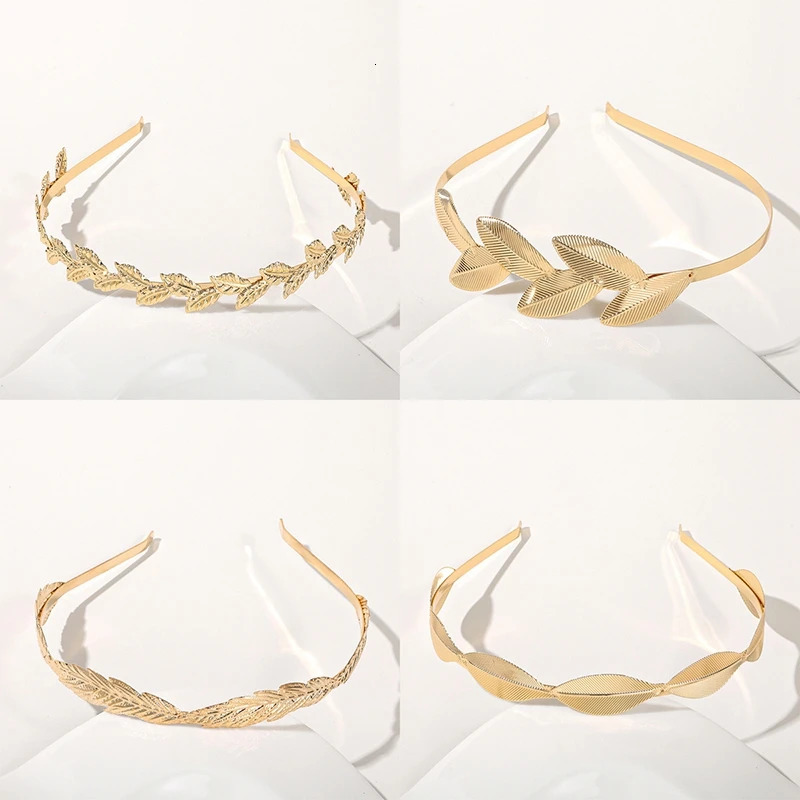 Gold Color Leaf Headband Headpiece Crown Tiara Headdress Goddess Greek Head Jewelry Bride Wedding Hair Accessories 241122