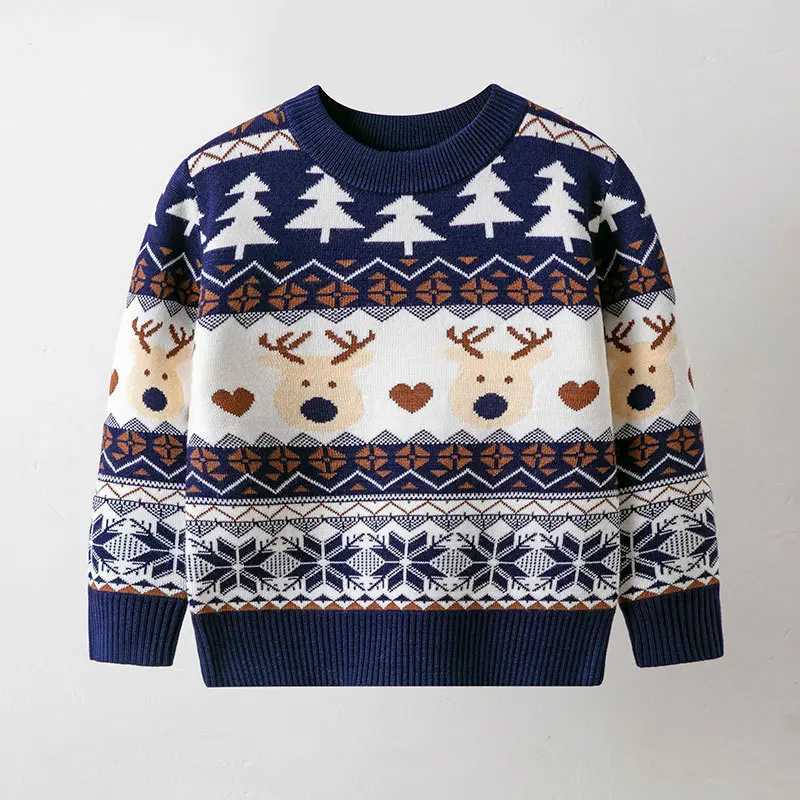 Childrens sweaters with geometric patterns of deer fur for boys and girls autumn and winter Christmas tops for children W241205