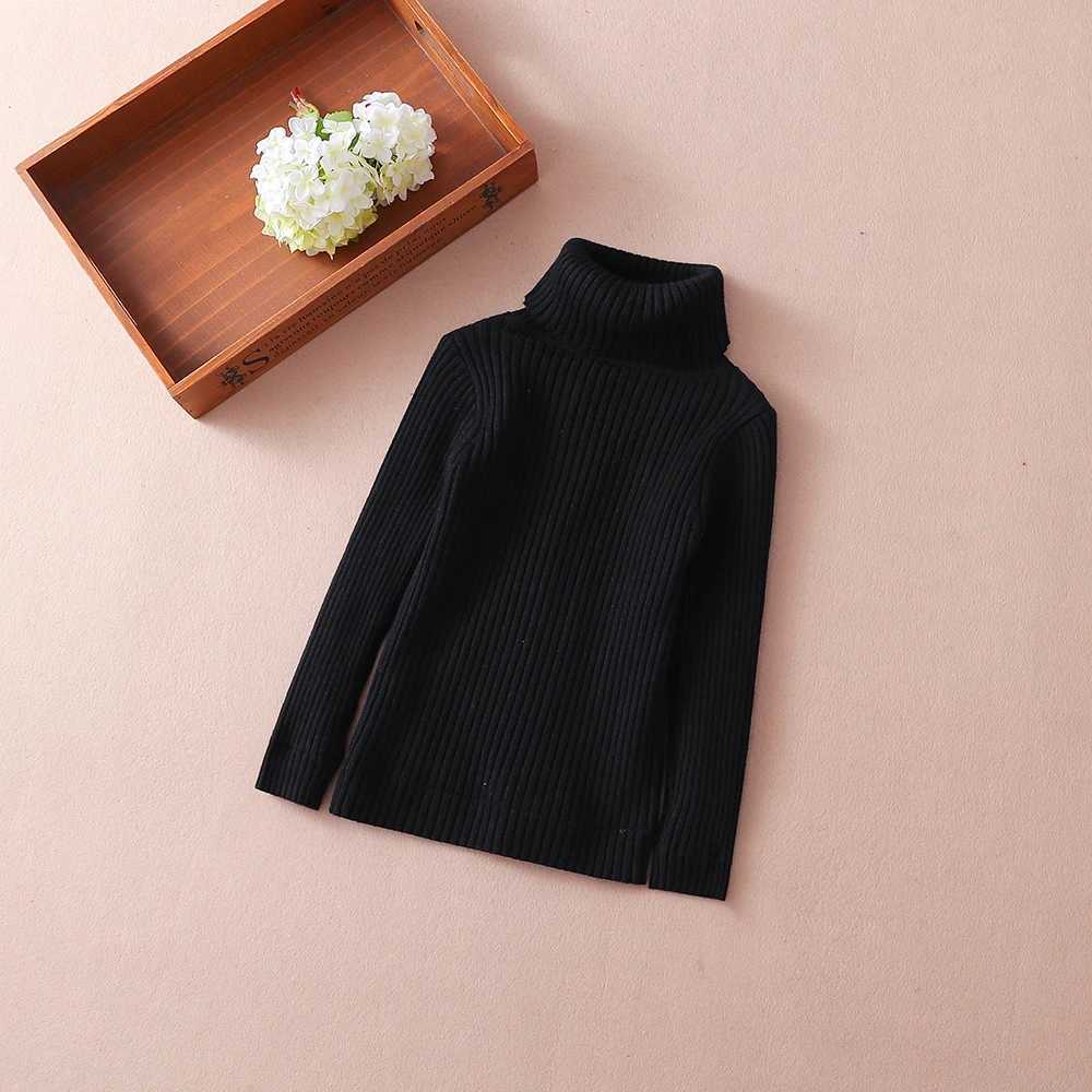 Childrens sweater solid color Pullover 2024 new winter boys and girls turtle neck knitted sweater warm top clothing 4-12 years W241205