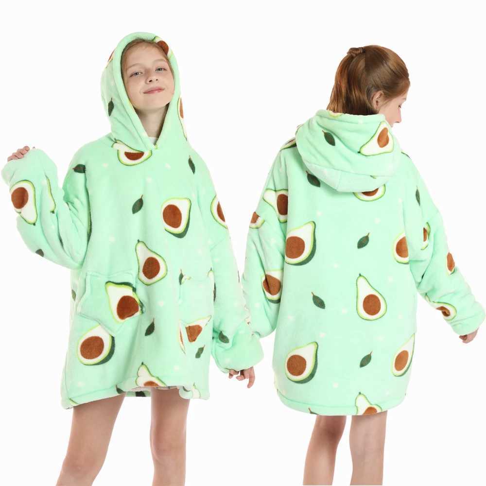 Pajamas Boys Animal Sweatshirt Autumn Winter Girls Casual Pullover Big Kids Hooded Oversized Tops Children Blanket Clothing 4-14 Years H241205