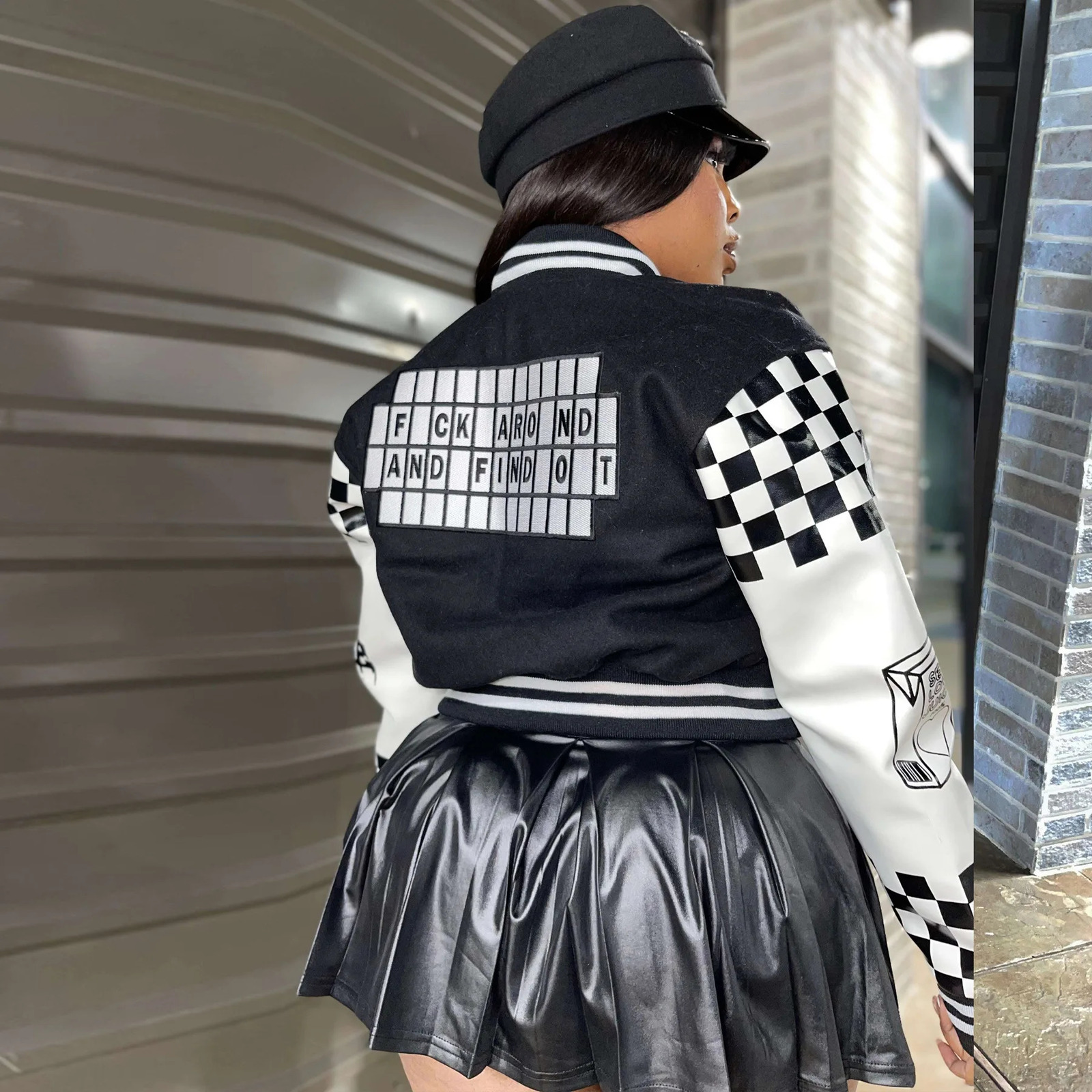 Woolen Crop Jackets Women Baseball Varsity Coats Y2K Streetwear Cyber Racer Winter Fall Clothes Letter Print Jackets Coats 241205