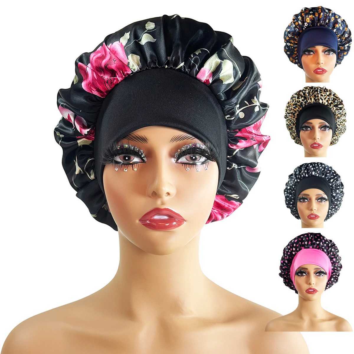 Super Gi-Ant Sleep C Silk Hair Bonnet Cheveux Nuit Bonnets Hat Head Cover Satin Wide Band Adjust For SleepingXJ241205
