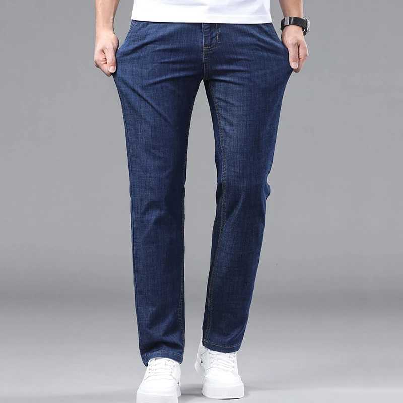 Summer thin mens denim jeans regular fit high waist straight elastic business pants high-quality newcomer brand Trouser W241205