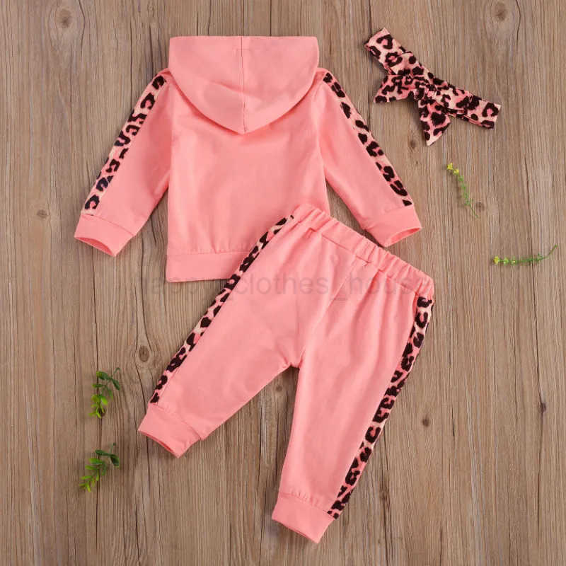 Infant Newborn Baby Girl Clothes Autumn 2023 3PCS Sets Leopard Letter Hooded Sweatshirt Pants Outfit Baby Tracksuit Set SpringXJ241205