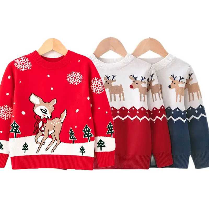 Christmas New Childrens Sweater Childrens Warm Thick Knitted Clothing Autumn and Winter Baby Pullup Clothing Childrens Christmas Sweater W241205