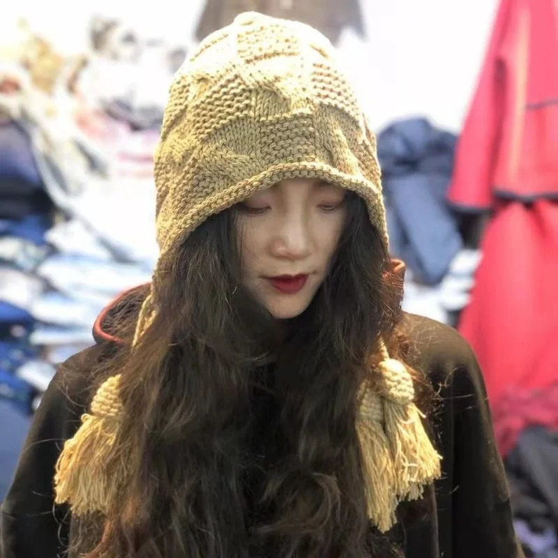 Black aesthetic wool retro hat Harajuku Kawaii womens casual Fairycore hat warm winter casual hat Korean fashion 241205