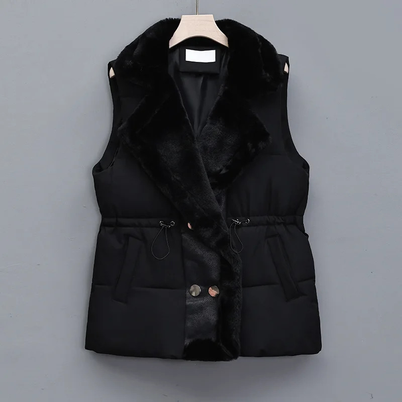 Lamb Hair Patchwork DownCotton Vest Womens Winter Outerwear Autumn Leather Fur Integrated Lapel Waistcoat 241205