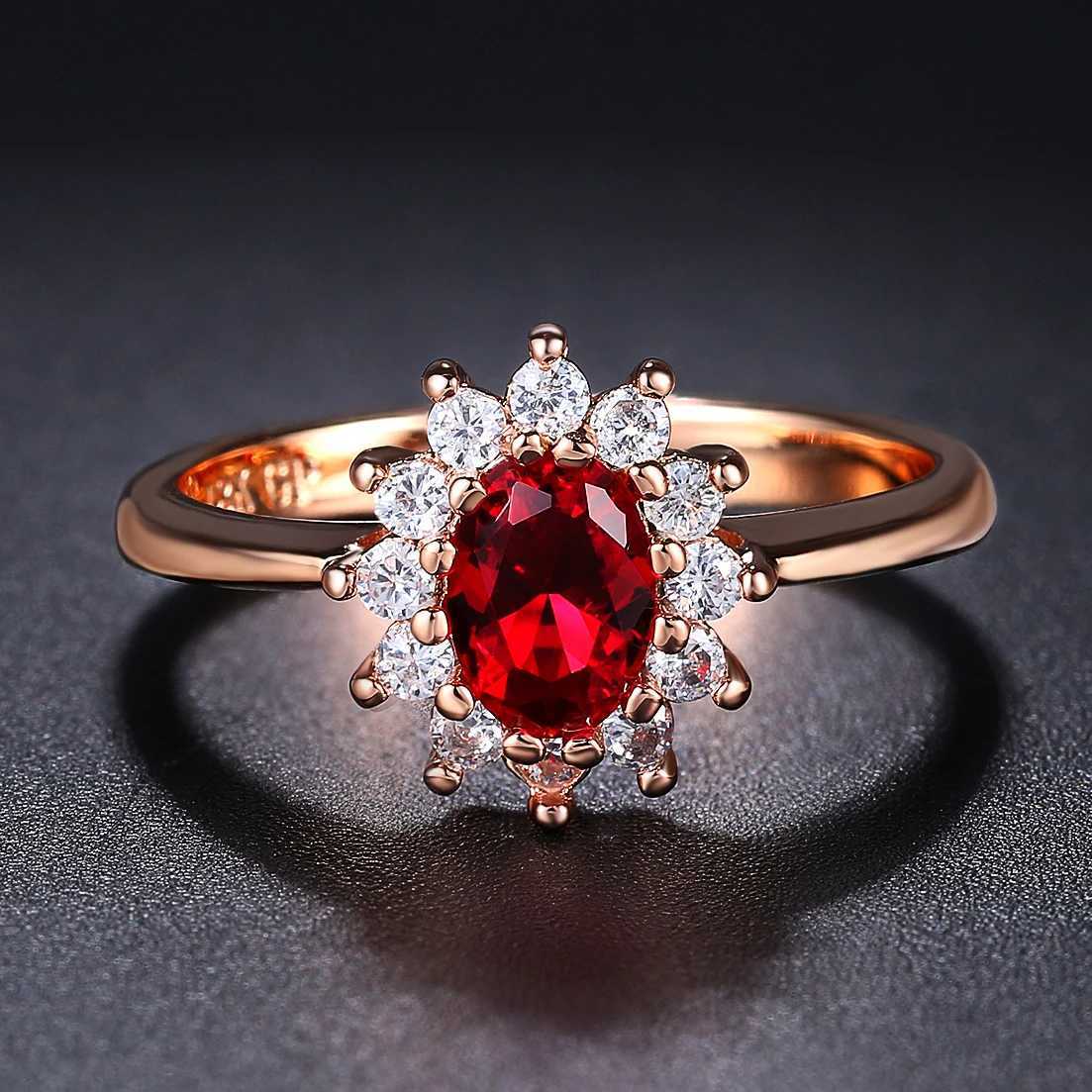 Classic Red Crystal Female Bride Wedding Ring Beautiful Rose Gold Colored Zirconia Engagement Ring Fashion Jewelry R187 W241205