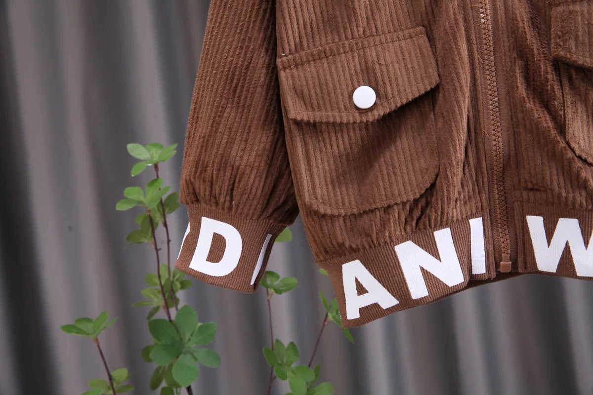 Baby boy clothes corduroy zipper long sleeved casual sports two-piece set for 0-5 year old fashionable girls with top and pantsXJ241205