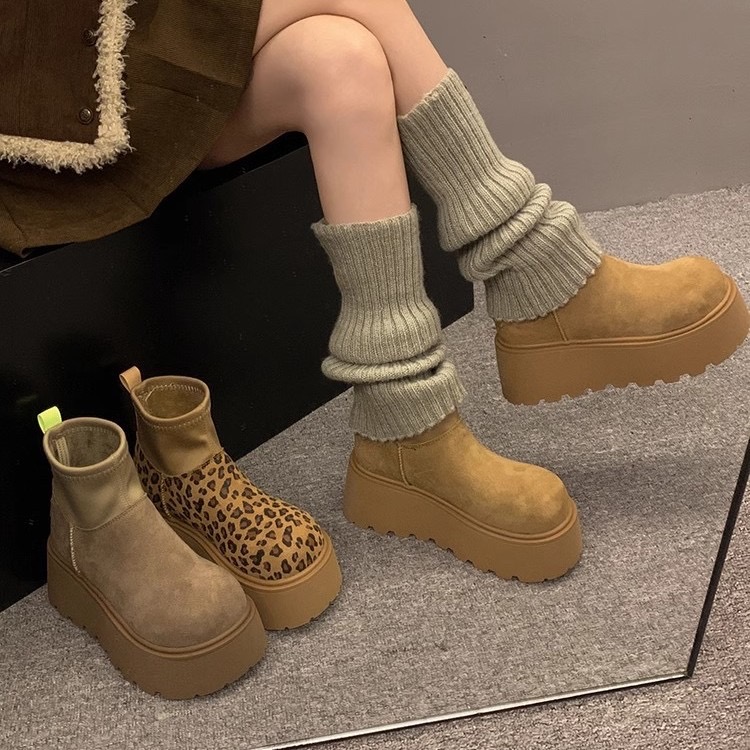 Platform Ankle Snow Boots Women Suede Cotton Shoes High Heels Winter Plush Warm Trend Casual Goth Botas