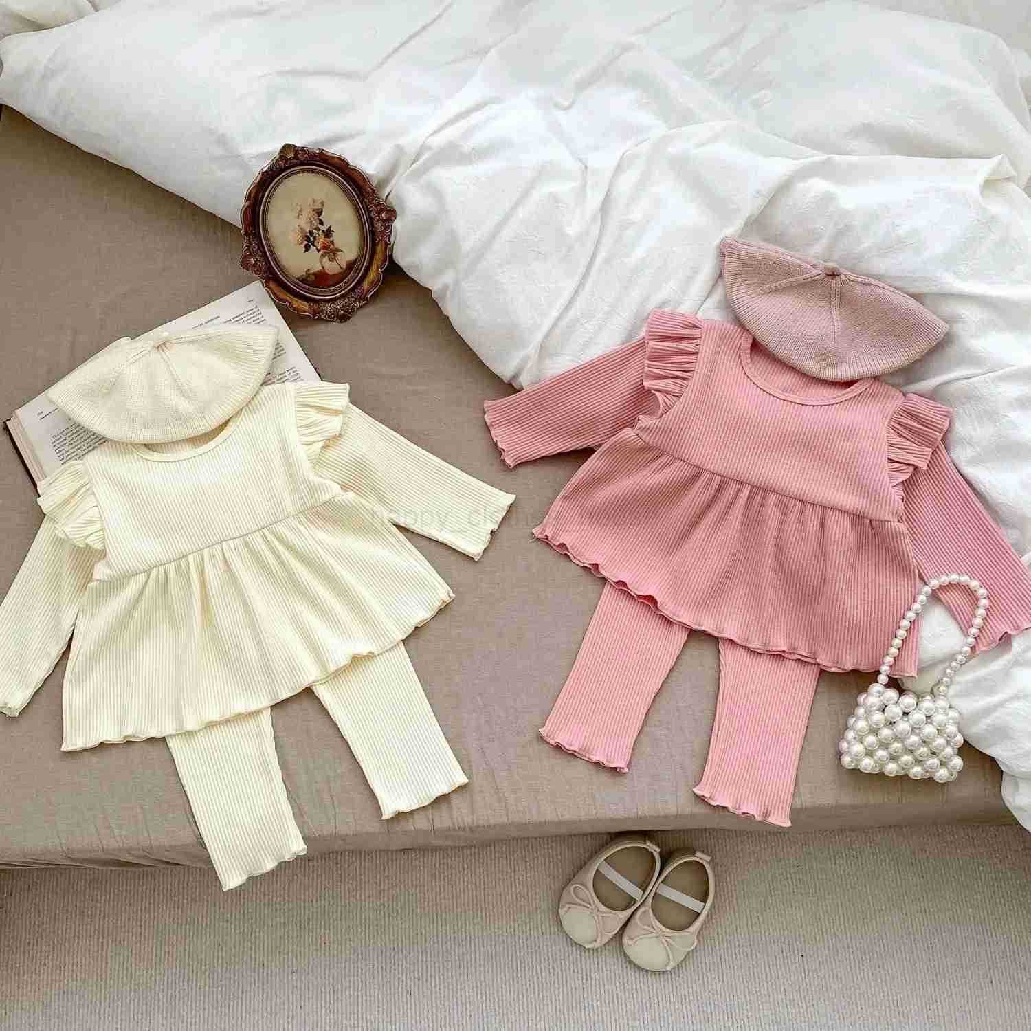 Autumn Baby Suit Thin Solid Color Top + Trousers 2-piece Set Outer Wear Casual Home Clothing Loungewear OutfitXJ241205