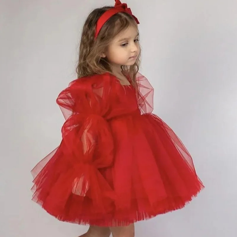 Fashion Baby Girl Princess Tutu Dress Puff Sleeve Infant Toddler Child Tulle Vestido Wedding Party Birthday Baby Clothes 1-14Y 241204