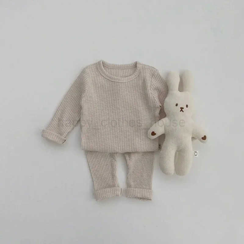 Spring Autumn New Baby Long Sleeve Pajamas Set Infant Solid Homewear 2pcs Suit Boys Girls Tops + Pants Toddler Casual OutfitsXJ241205