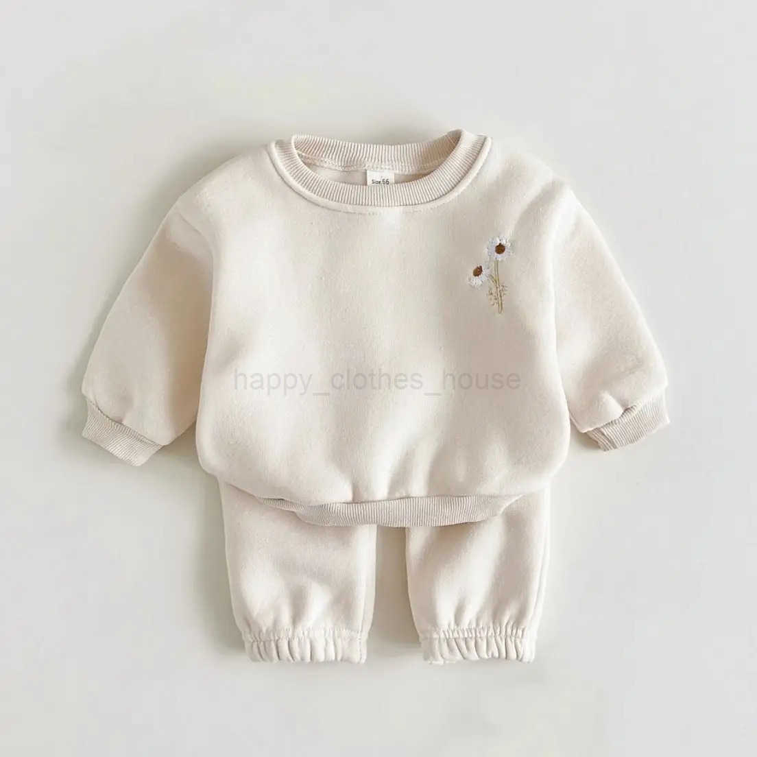 2024 Fall Thick Clothes Infant Sets Fleece Embroidery Daisy Pullover Sweatshirt+Jogger Pants Baby Boys Girls Basis Winter 2PcsXJ241205