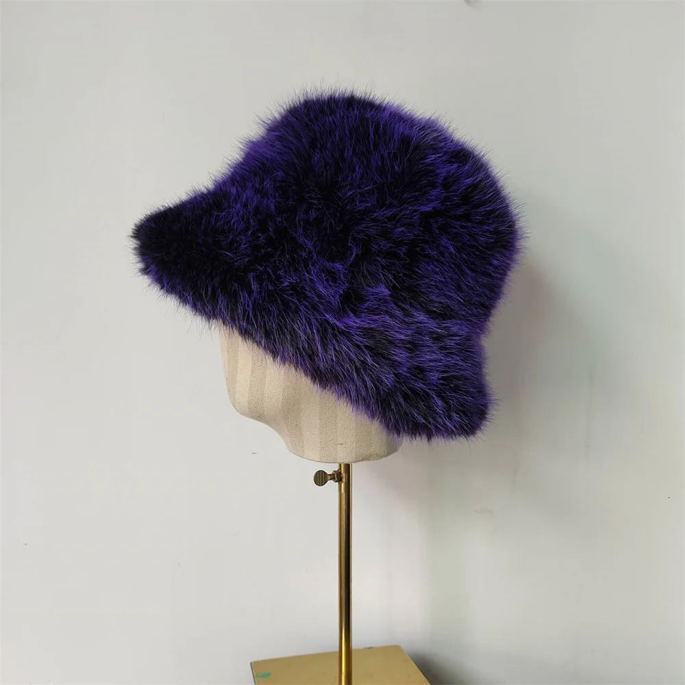 Big Fluffy Artificial Fur Bucket Hat Womens Plush Fishermans Hat Warm Winter Fishermans Hat Colorful Gorgeous 241205