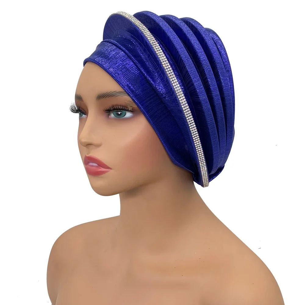 Afrcian Lady Head Wraps Female Berets Turban Nigeria Headpiece Wedding Party Gele Elegant Diamonds Spiral Beret for Women 241205