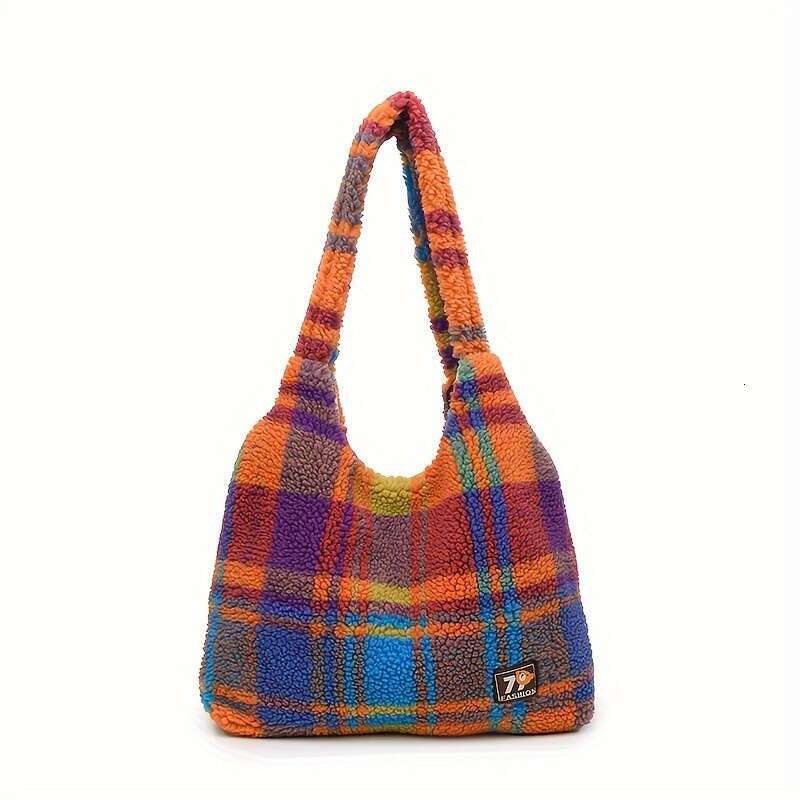Autumn and Winter Commuting Plush Women's Retro Plaid Sheepskin Shoulder New Casual Bag