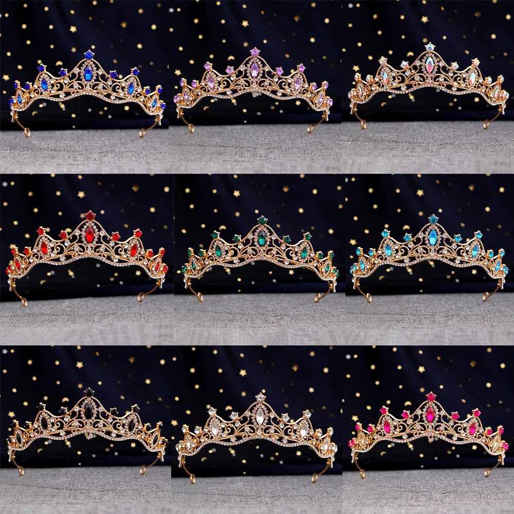 Stylish Bridal Crown Princess Tiara Crystal Baroque Pageant Crowns King Headdress Wedding Hair Accessories 241122