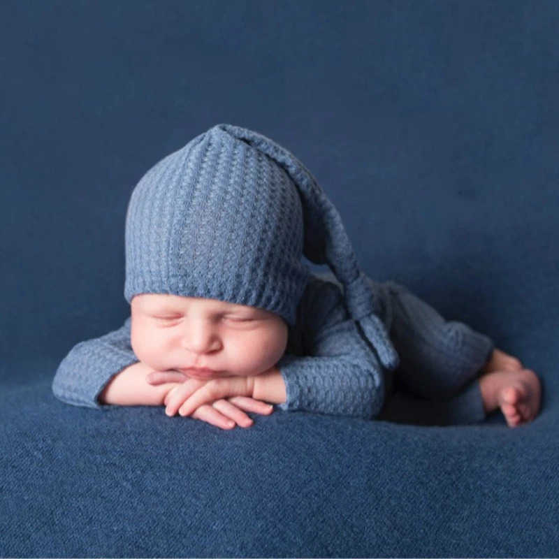 2 Pcs/Set Baby Hat Romper Newborn Photography Props Knitted Jumpsuit Long Tail Cap Kit Infants Photo Shooting Clothing OutfitsXJ241205