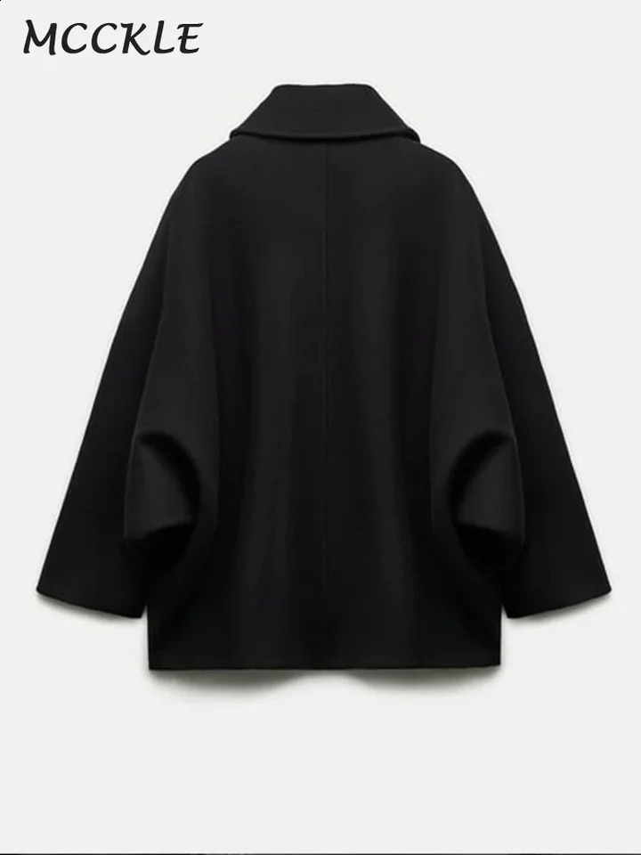 Loose Woolen Womens Coat Fashion Singlebreasted Lapel Long Sleeve Pockets Short Jacket Female 2024 Autumn Winter Lady Outwear 241205