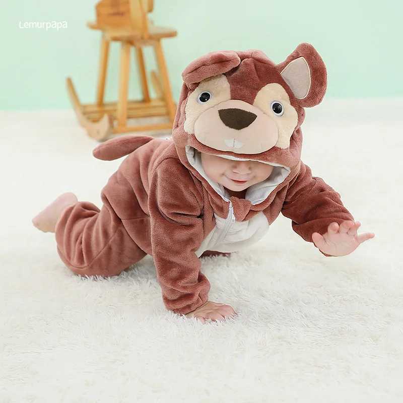 Pajamas Brown Mouse Romper Baby Jumpsuit Boy Girls Winter Outfit Toddlers Halloween Animal Suit Funny Onesie Festival Party Bebe Clothes H241205