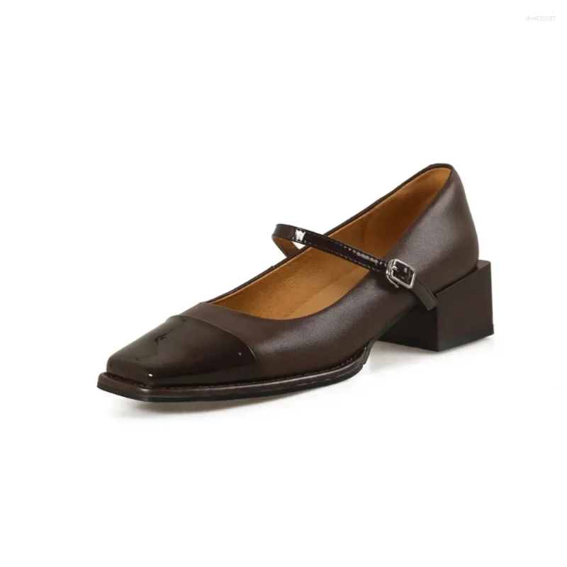 Dress Shoes Leather Women French Color Matching Pumps Female Mary Jane High Heels Small Heel Ladies For zhanyishengli