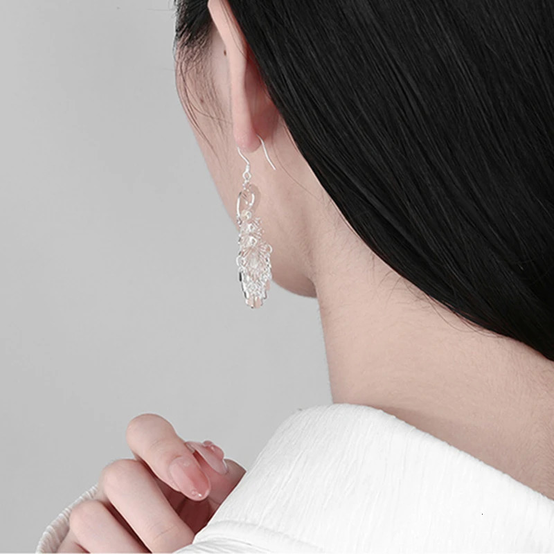 VOJEFEN sterling silver 925 colored glass peacock tassel hook earrings with luxurious and elegant womens long earrings 241205