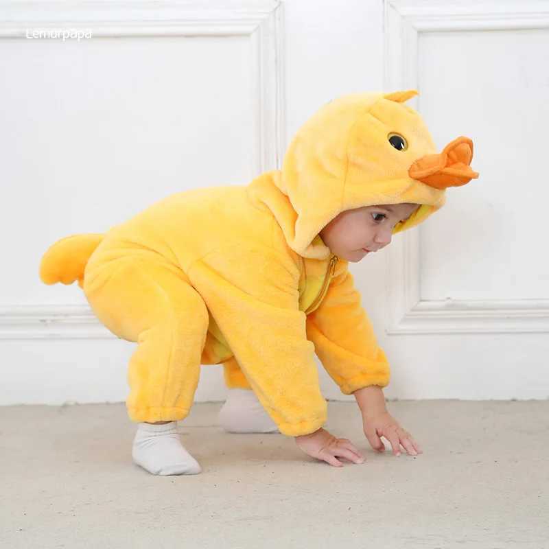 Pajamas Duck Romper Baby Warm Jumpsuit Boys Girls Winter Outfit Toddlers Halloween Animal Suit Funny Onesie Festival Party Bebe Clothes H241205