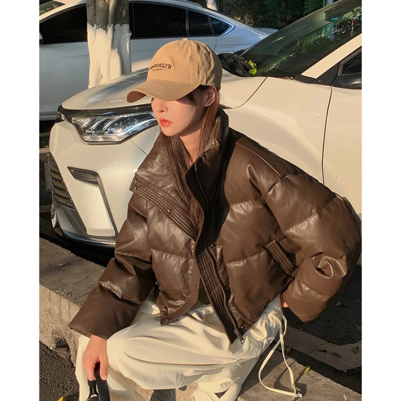 Womens Brown Down Jacket Fashion Zipper Thickened Warm Feather Womens Duck Down Comfortable Short Solid Winter Coat 241202