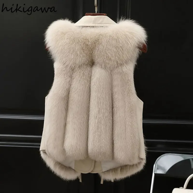 Autumn and Winter Clothing Leather Fox Fur Vest Womens Waistcoat Thicked Warm Temperament Tanks Jackets Ropa Mujer 241205