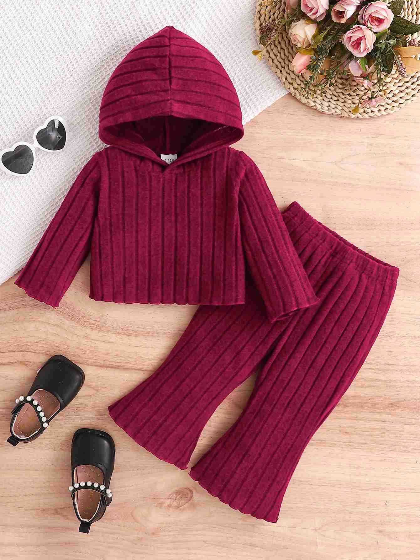 2Pcs Sets For Baby Girls Long Sleeve Hooded Pure Color Top And Long Pants Infant Newborn Spring Autumn OutfitsXJ241205