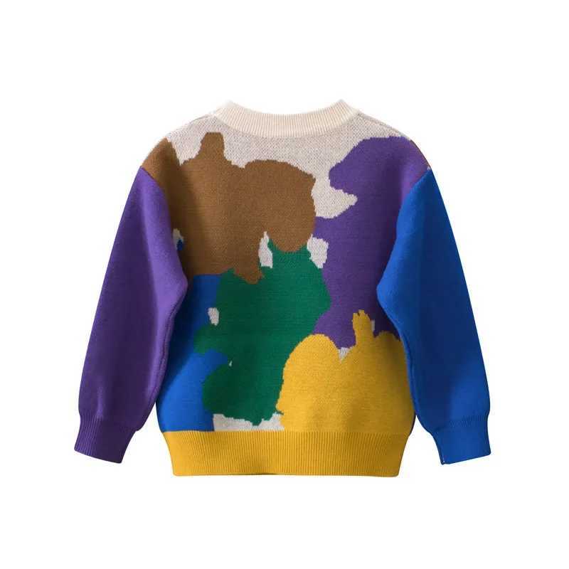 2024 Winter New Childrens Knitted Sweater Warm Boys Parachute Top Casual Long Sleeve O-Collar Pullover Splicing Work Childrens Clothing W241205