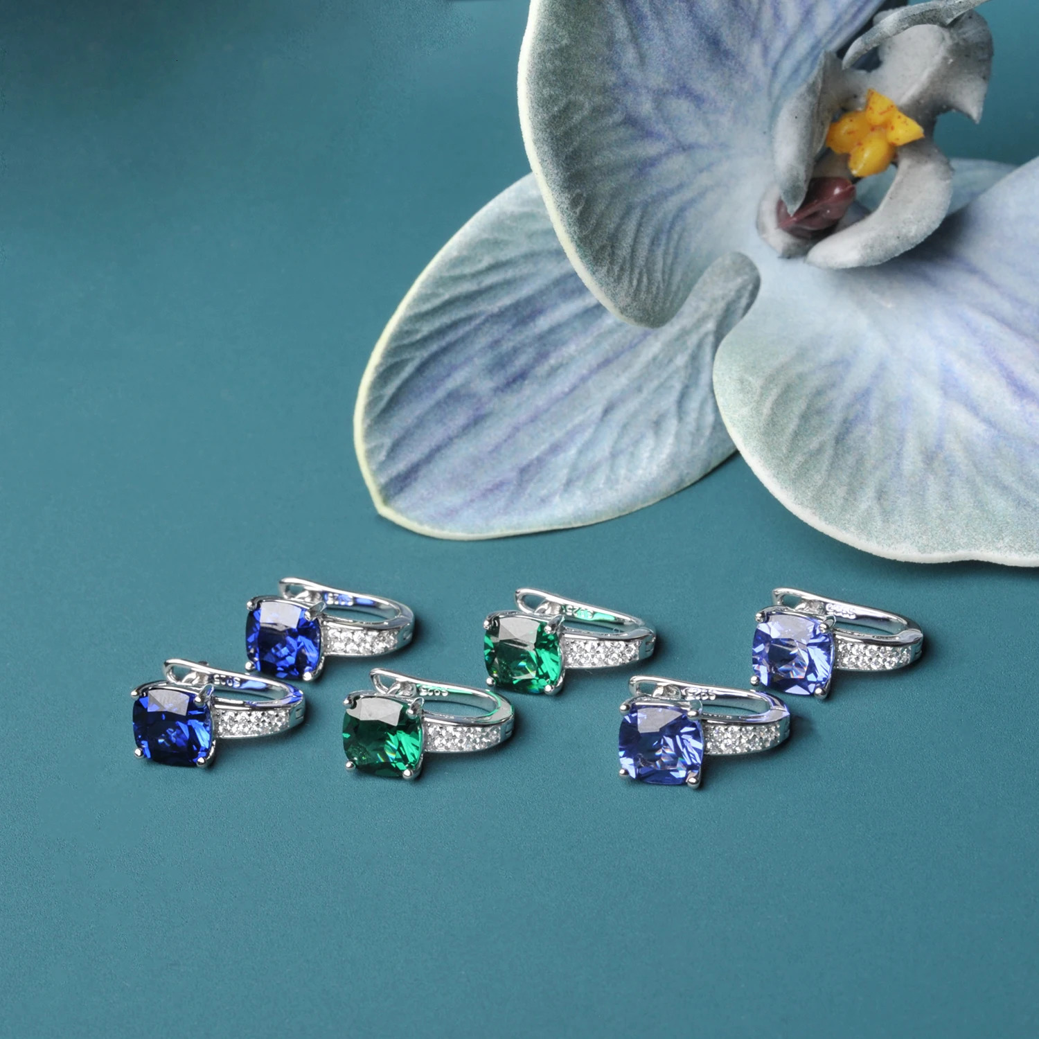 Potiy cushion creates sapphire nano jade Tanzanian ring earrings 925 sterling silver womens daily party jewelry set gift 241205