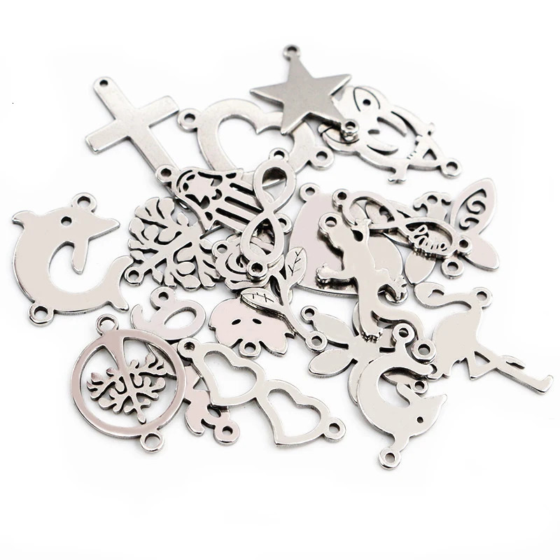 20pcs No Fade 316 Stainless Steel Double Loops Star Tree Heart Cute Charms Pendant DIY Jewelry Findings for Necklace Bracelet 241122