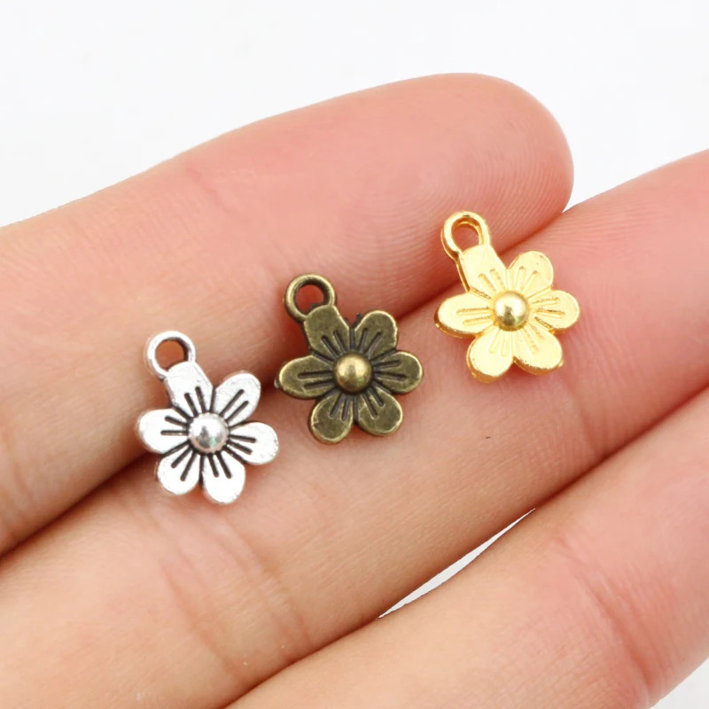 20pcs 12x9mm Flower Charms Double Sided Antique Making Pendant fitBronze Gold Vintage Silver colorDIY Handmade Jewelry 241122