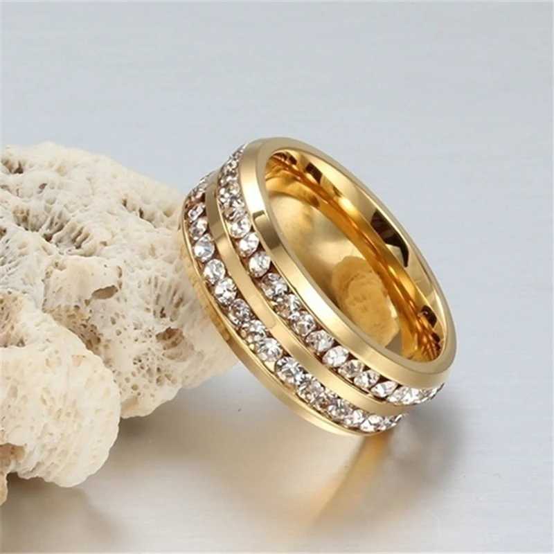 Fashion couple ring womens marquis cut crystal CZ ring mens double row CZ stone stainless steel ring W241205