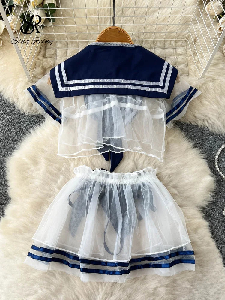 SINGREINY Women Sheer Erotic Sensual Two Pieces Sets Cosplay sweet Top Thongs Lingerie Mesh Underwear Tansparent Sexy Suits 241205