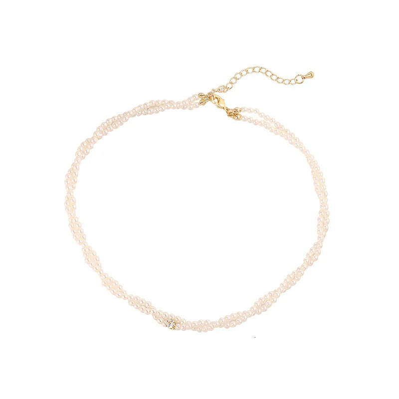 Zircon pearl necklace hand woven fashionable French retro style jewelry gift for wife 241205