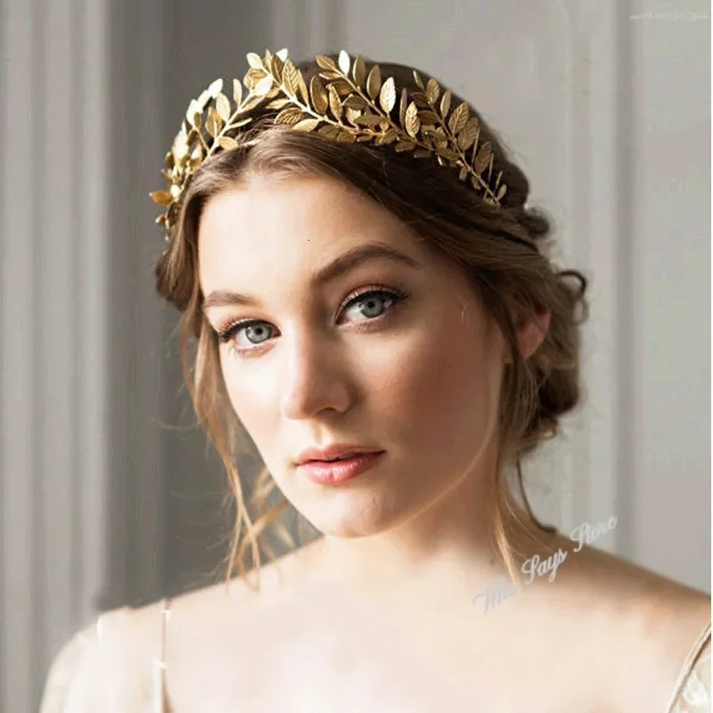 Baroque Golden Metal Leaf Headband Headpiece Crown tiaras Headdress Roman Goddess Greek Hair Jewelry Bride Wedding Accessories 241122