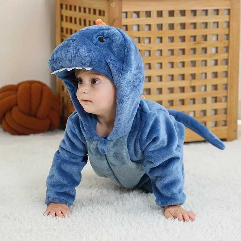 Pajamas Cartoon Flannel Baby Rompers Dinosaur Panda Pajamas Cotton Baby Boy Girls Animal Costume Baby Jumpsuit Kigurumi Outfit H241205