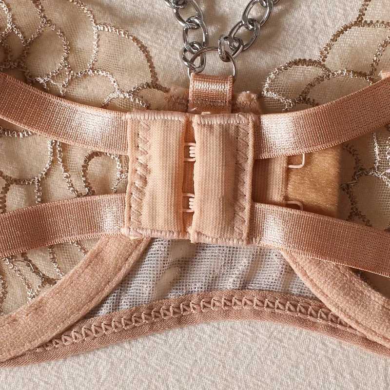 Bra + Panties + Garter + HemlineNew Lace Transparent Push Up Lingerie Sets For Women Sexy Sleep Hollow Out Chain UnderwearXJ241205