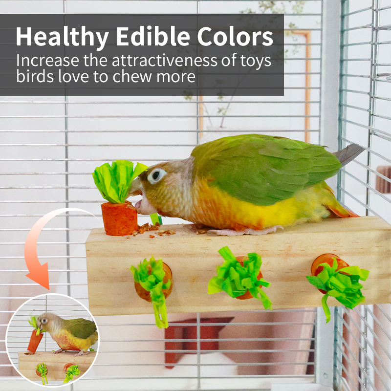 Bird Wooden Block Chewing Toy Wood Bird Perch Parrot Foraging Toy Parrot Puzzle Toys for Conures Parakeets Cockatiels Lovebirds African Grey Macaws Am