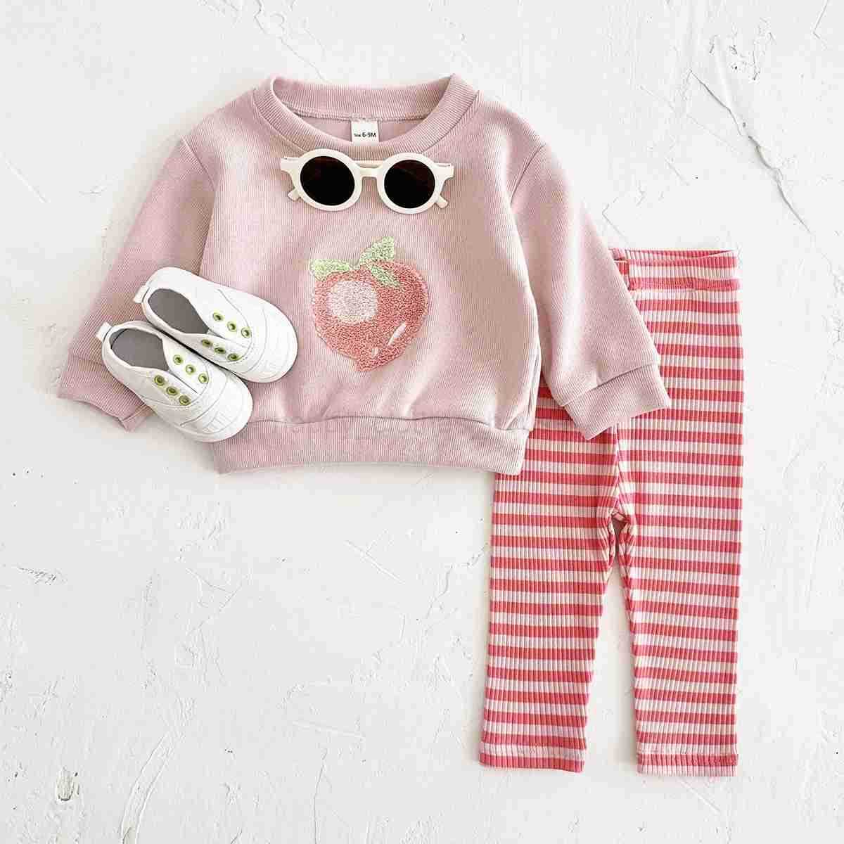 Autumn Baby Girls Suit Childrens Clothing 0-3Y Infant Toddler Boys Sets Long Sleeved Baby Clothes Soft Fruit Pattern PulloverXJ241205
