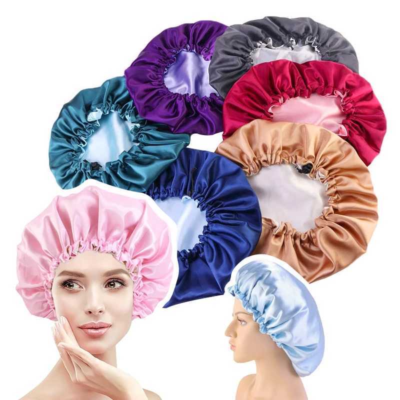 Adjustable Size Silk Bonnet Night Sleep C for Woman Soft Satin Shower C Wash Face Makeup Protects Hair Keep Hydrated HatXJ241205