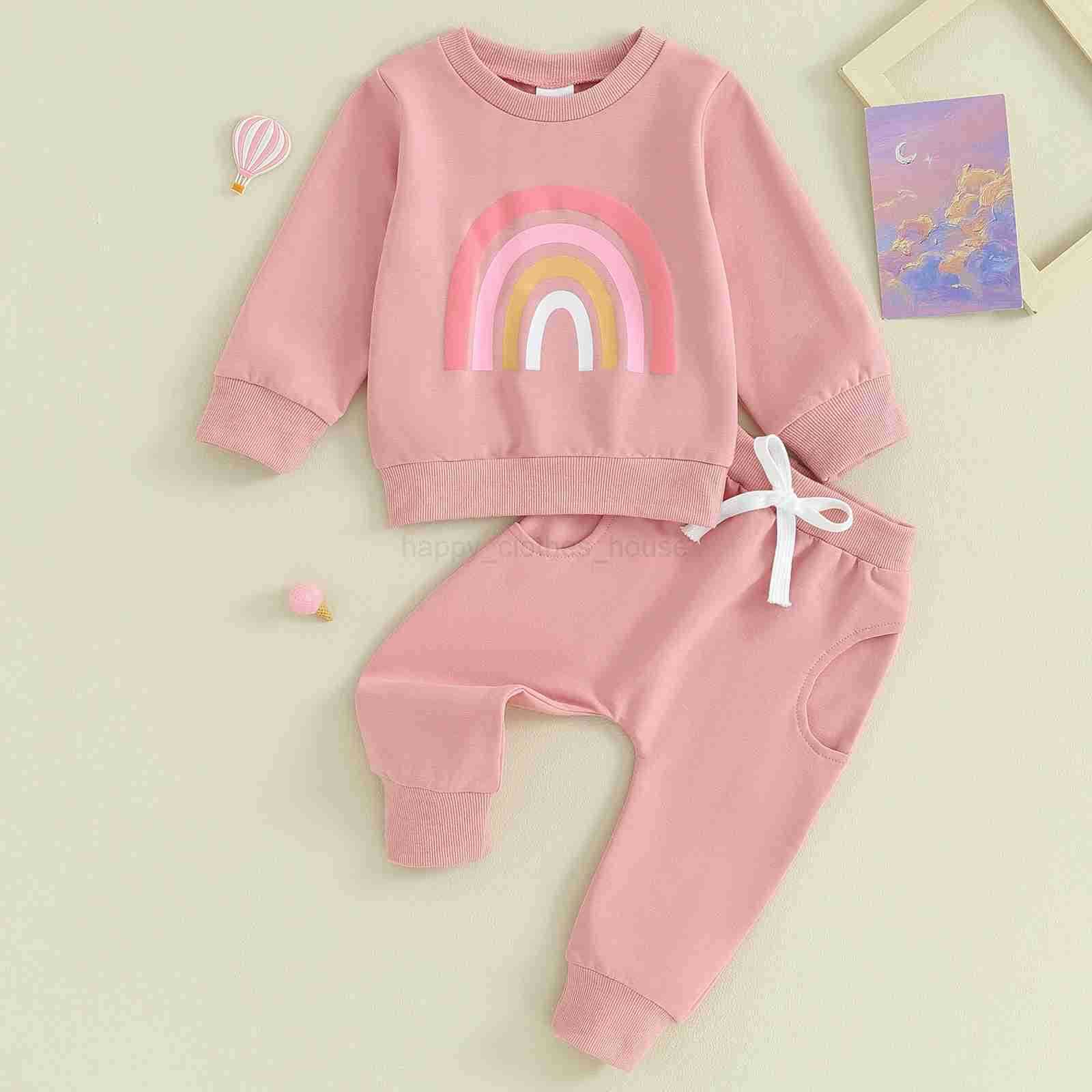 Pudcoco Infant 2PCS Baby Girls Fall Outfits Long Sleeve Rainbow Print Sweatshirt + Pants Set Toddler Clothes 3M-3TXJ241205