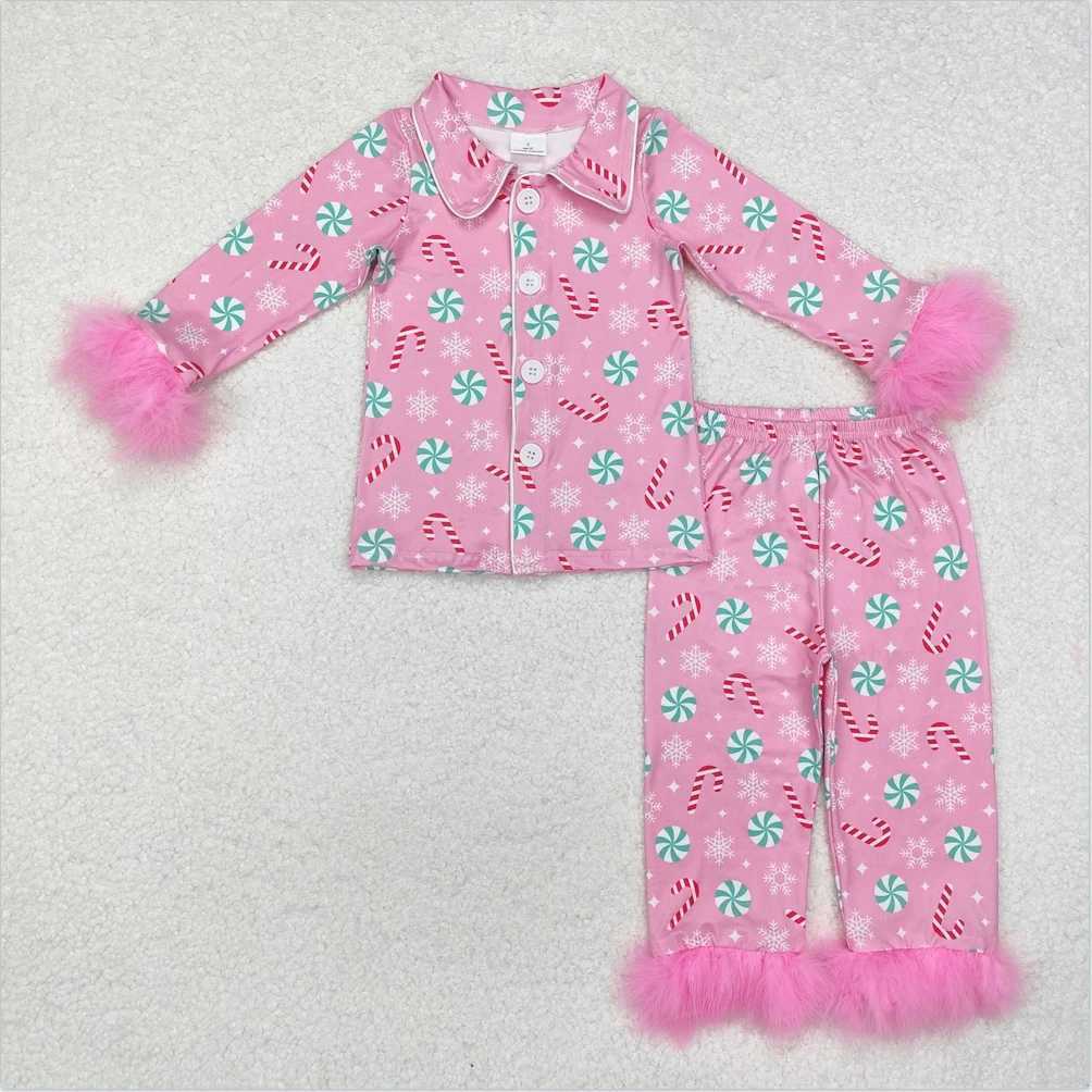 Pajamas Baby Girls Christmas Pink Fur Pajamas Sleepwear Kids Clothing Sets Outfits Toddler Holiday Sleepwear Girl Nightwear Kid Clothes H241205